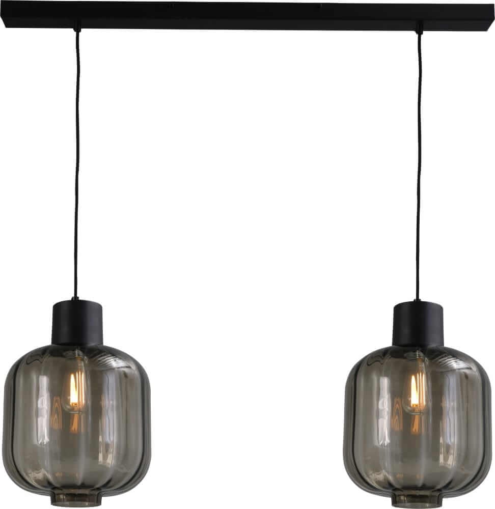Masterlight Eetkamerlamp Lett lll 28 2-lichts zwart met rookglas
