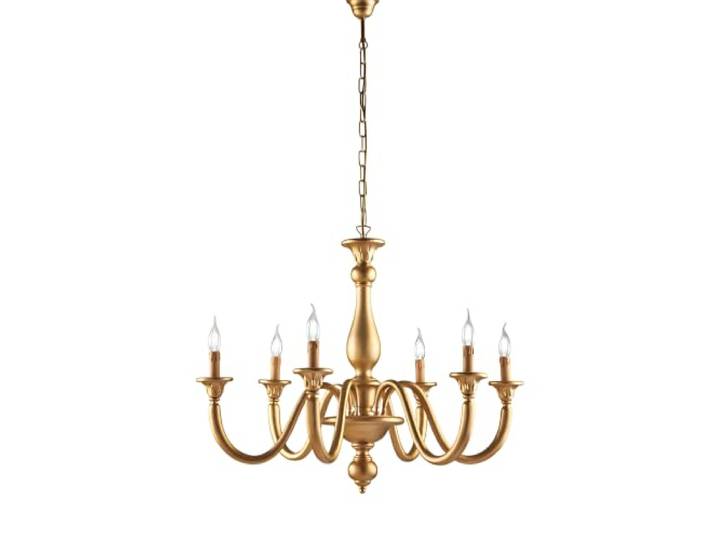 Hedendaagse kroonluchter Lucca hout goud 6 lampen E14