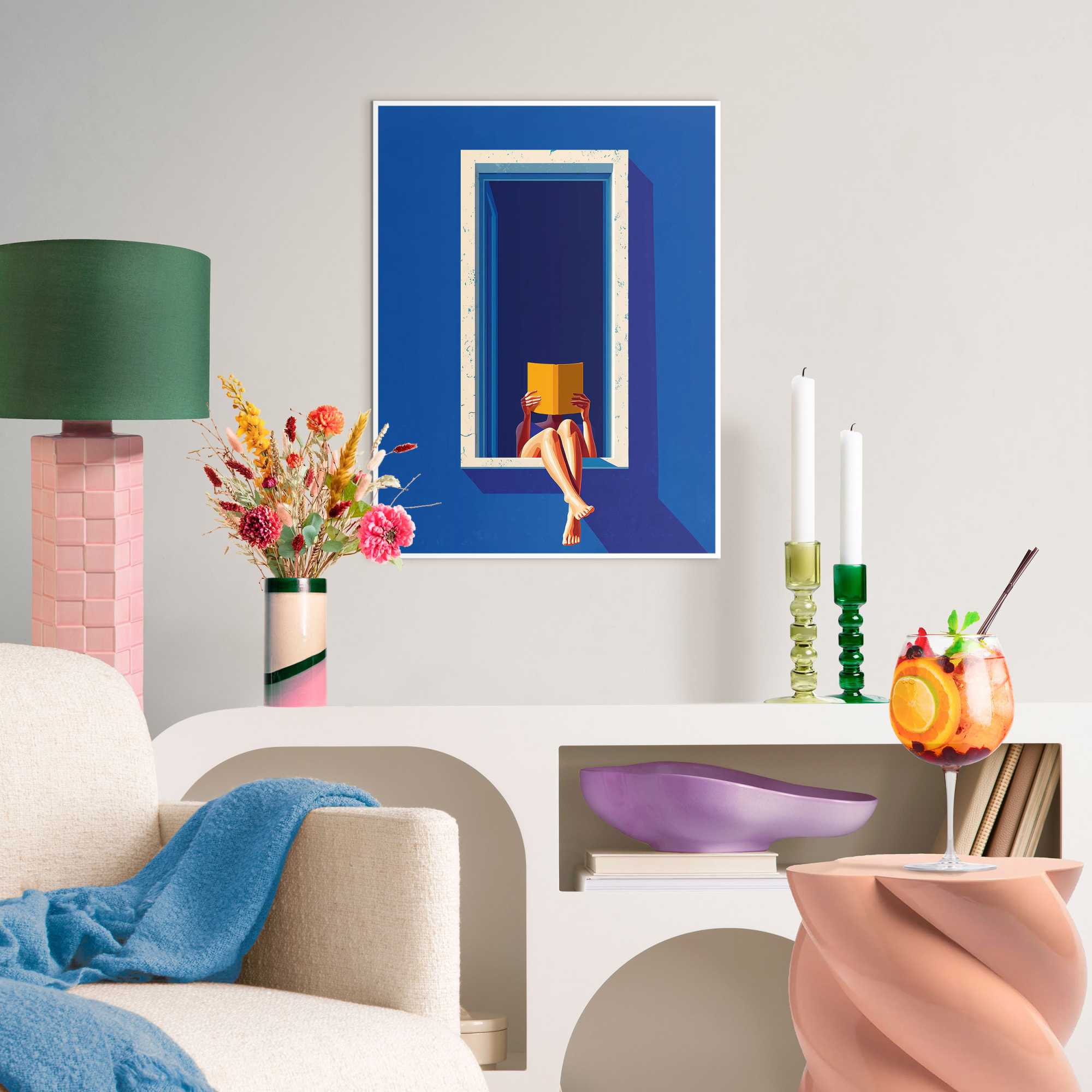 Reinders! Bild mit Rahmen REINDERS "Lesen am Fenster", farbe bild(er): blau, Bilder, B/H/T: 30cm x 40cm x 1,6cm, Menschen, 1 Stk., MDF, Bild mit Rahmen, Wohnzimmer - Blau - MDF - Menschen - 30x40 cm, B:30cm H:40cm T:1,6cm farbe bild(er): blau B/H/T: 30cm 