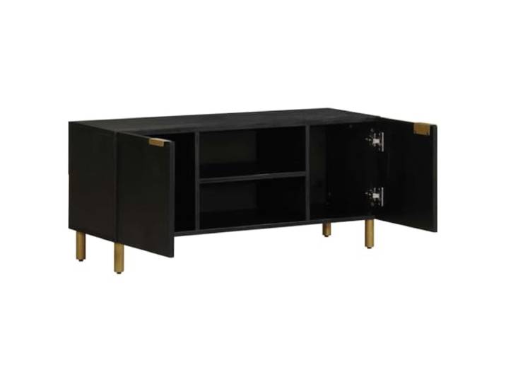 GPUTYGHN TV-Schrank Schwarz 105x33x46 cm Holzwerkstoff Mit 2 Türen, Metallgriffe, Stauraum für Medien, Pflegeleicht, Wohnzimmer