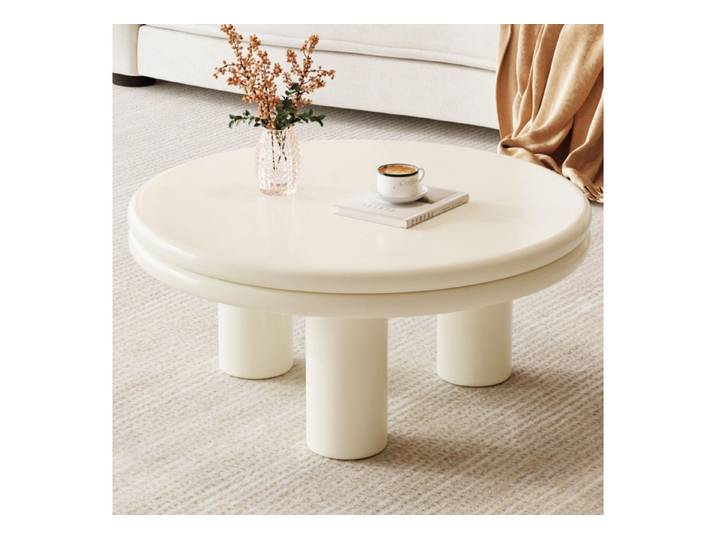 Guyii Couchtisch mit matter Oberfläche, modern, Runder, Cremeweiß (1-St), Matte Oberfläche