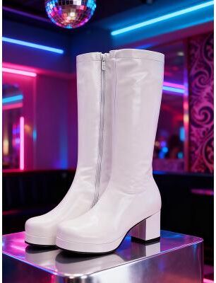 LightInthebox Women's Purple Patent Faux Leather Knee-High Boots – Stylish Zipper Detail, Chunky Heels, 1980s Retro Disco Style for Parties, Night Out and Bold Fashion Looks