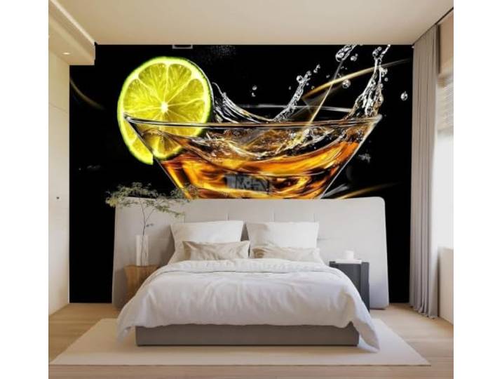 XLMING 3D Tapeten Dreidimensional Limette Weinglas Goldfarben Cocktail Luxuriöse Seide Deko Aufkleber Geeignet für Restaurants Sofas Wohnzimmer Schlafzimmer Sowie alle Wände Wandbilder-430cm×300cm