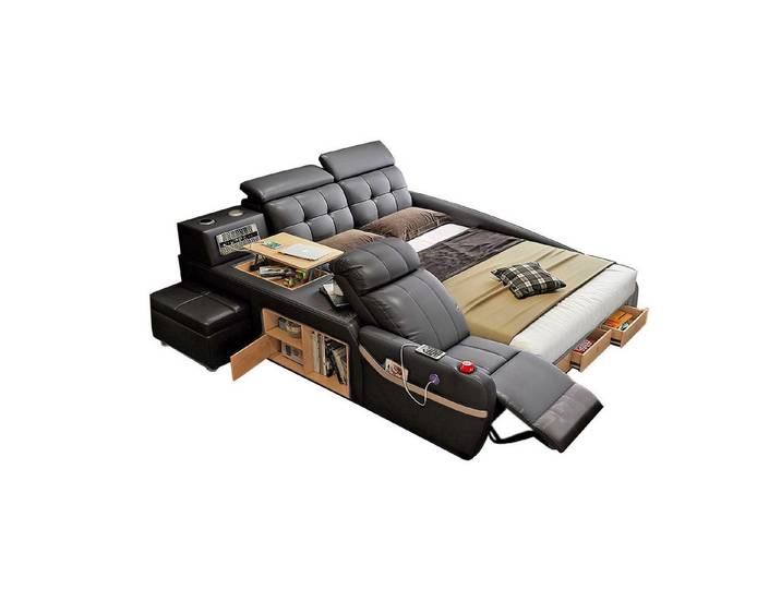JVmoebel Polsterbett Multifunktionales Bett Moderner Stil Beigefarben Holzrahmen Bequem (2-tlg)