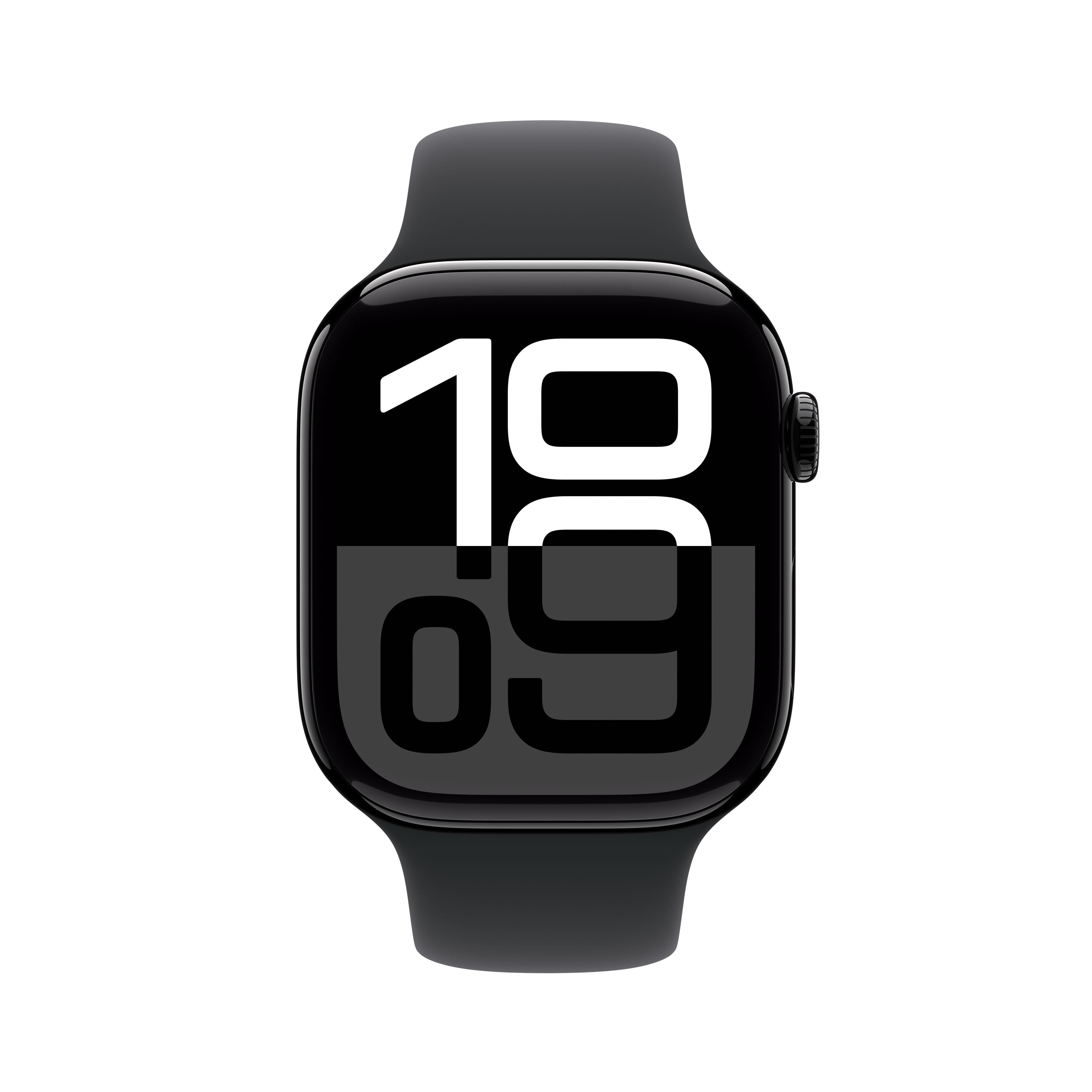 Apple Watch Series 10 LTE 46mm Diamantschwarz Aluminiumgehäuse mit schwarzem Sportarmband - M/L