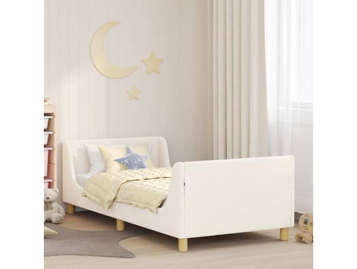 Schafstoff Holzwerkstoff Modernes Niedriges Design 90 x 200 cm Creme Kinderbettgestell mit Kopfteil Creme 90x200 cm Schafstoff Einzelbett mit Stauraum Niedriges Design Lattenrost