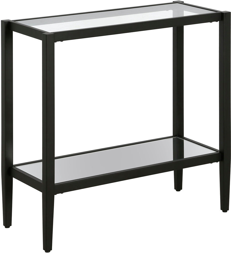Hudson&Canal Hera Glass Top Four Leg Rectangular Side Table Blackened Bronze 60.96cm H X 60.96cm W X 25.4cm D