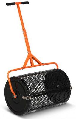 Costway 24 Inch Compost Spreader Peat Moss Spreader Roller with Height-Adjustable T-Shaped Handle-Orange