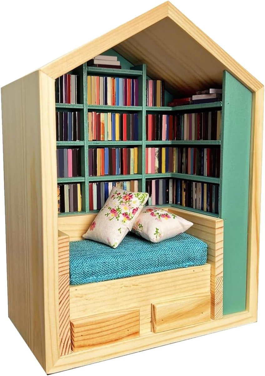 Handgemaakte houten miniatuur boekenkast voor volwassenen B/D/H: 23 x 17 x 10 cm