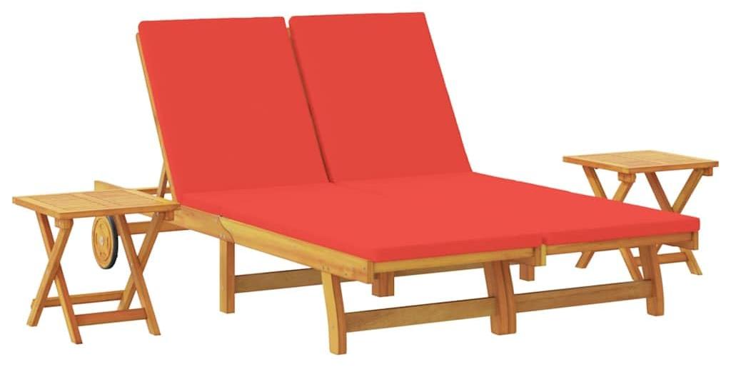 Liegestuhl aus massivem Akazienholz, rot gefärbt - verstellbare Rückenlehne und Fußstütze - 199x63x85 cm