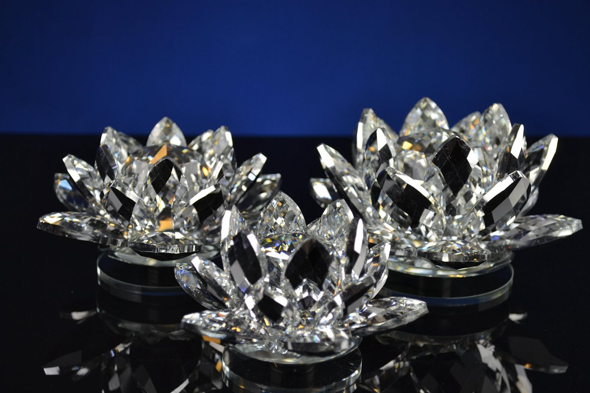 Luxe Kristallen Lotus Bloem met Zilverlaag voor op tafel