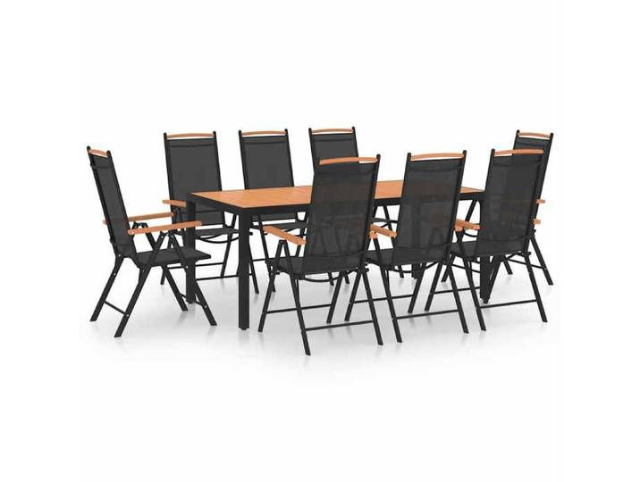 Ensemble table chaises aluminium noir mobilier 9 places jardin extérieur