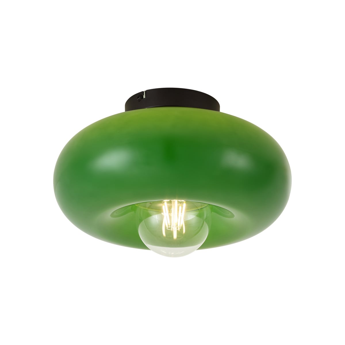 Qazqa Retro plafondlamp zwart met groen glas, Diameter: 30 cm