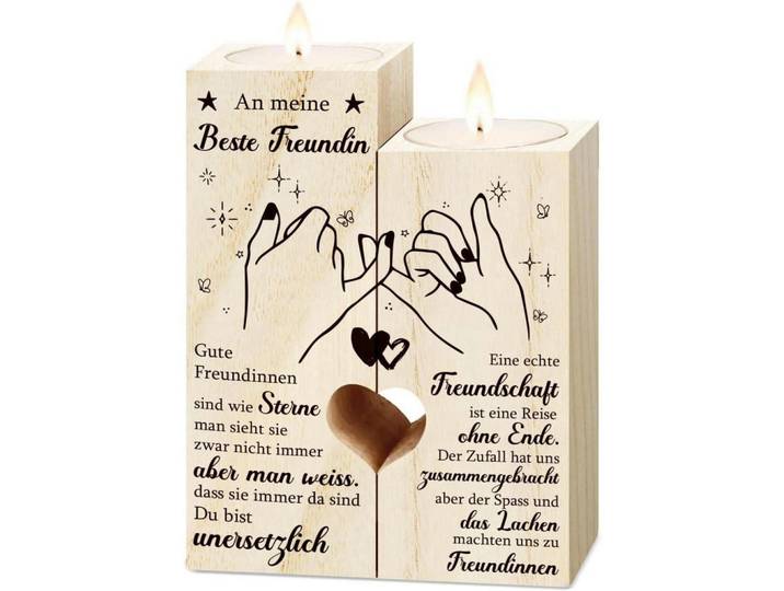 Kerzenständer Holz Freundschaftsgeschenk, Braun, 4.5x12x9 cm, Dekoration, Kerzen & Kerzenhalter, Teelichthalter