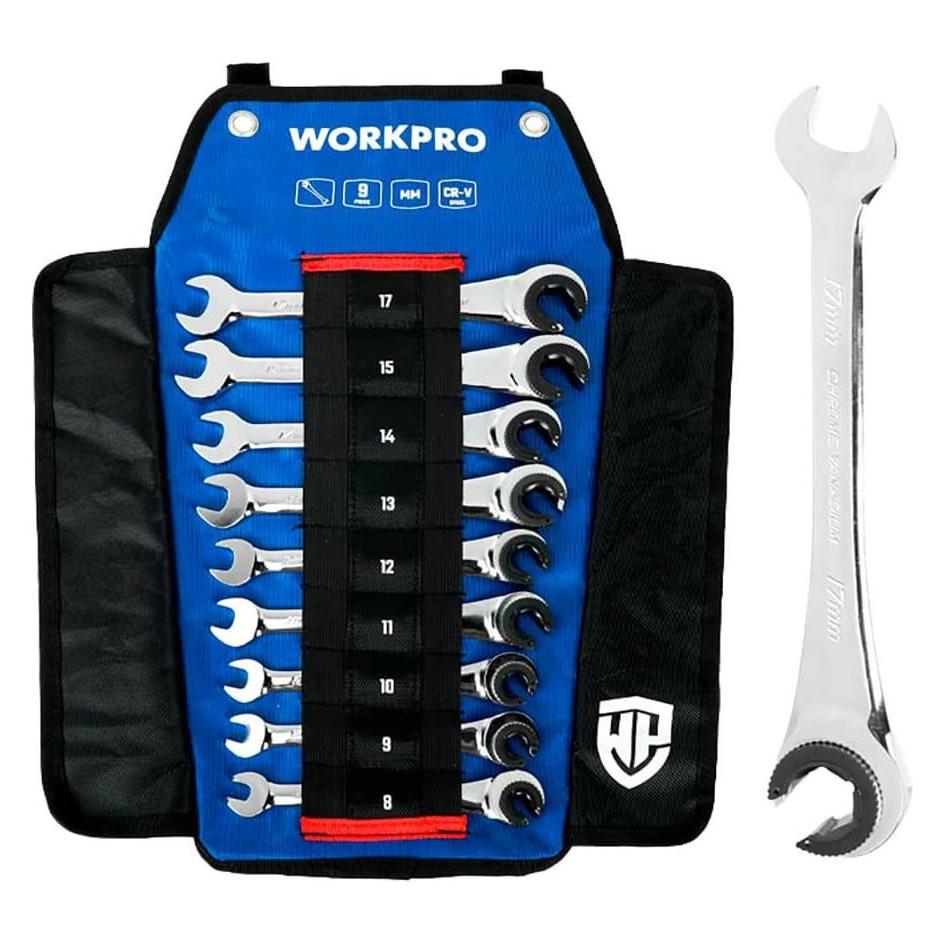 Workpro Combination wrenches with open ratchet, 8-18 mm, set 9 pieces (10 mm, 11 mm, 12 mm, 13 mm, 14 mm, 15 mm, 17 mm, 8 mm, 9 mm) (64679719)