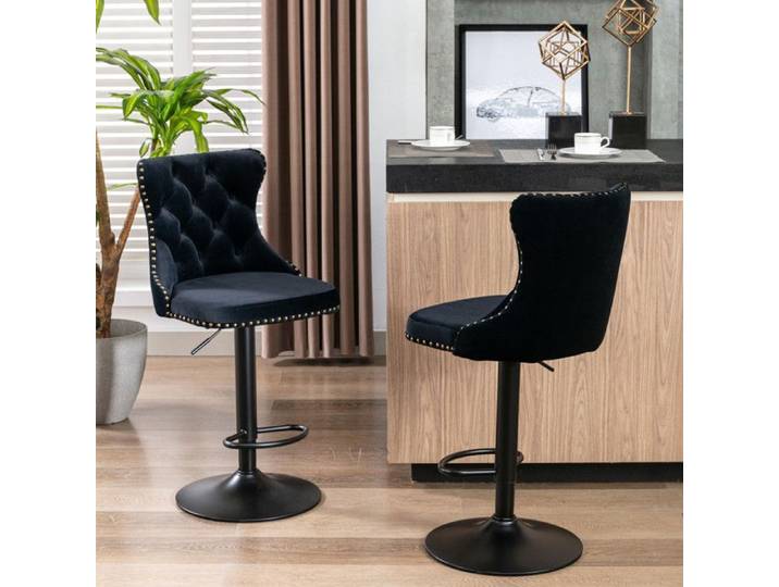 NuvlaGu - Lot de 2 Tabourets de bar - Hauteur réglable avec dossier pivotants à 360° - Pour les bars et les îlots de cuisine - Noir