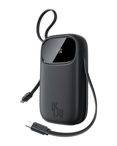 Baseus QPow3 Powerbank 45W 20000mAh met 2 geïntegreerde USB-C kabels, Zwart