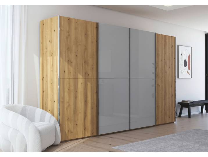 Schwebetürenschrank Scale mit Glas 360cm Holz/Grau/Seidengrau