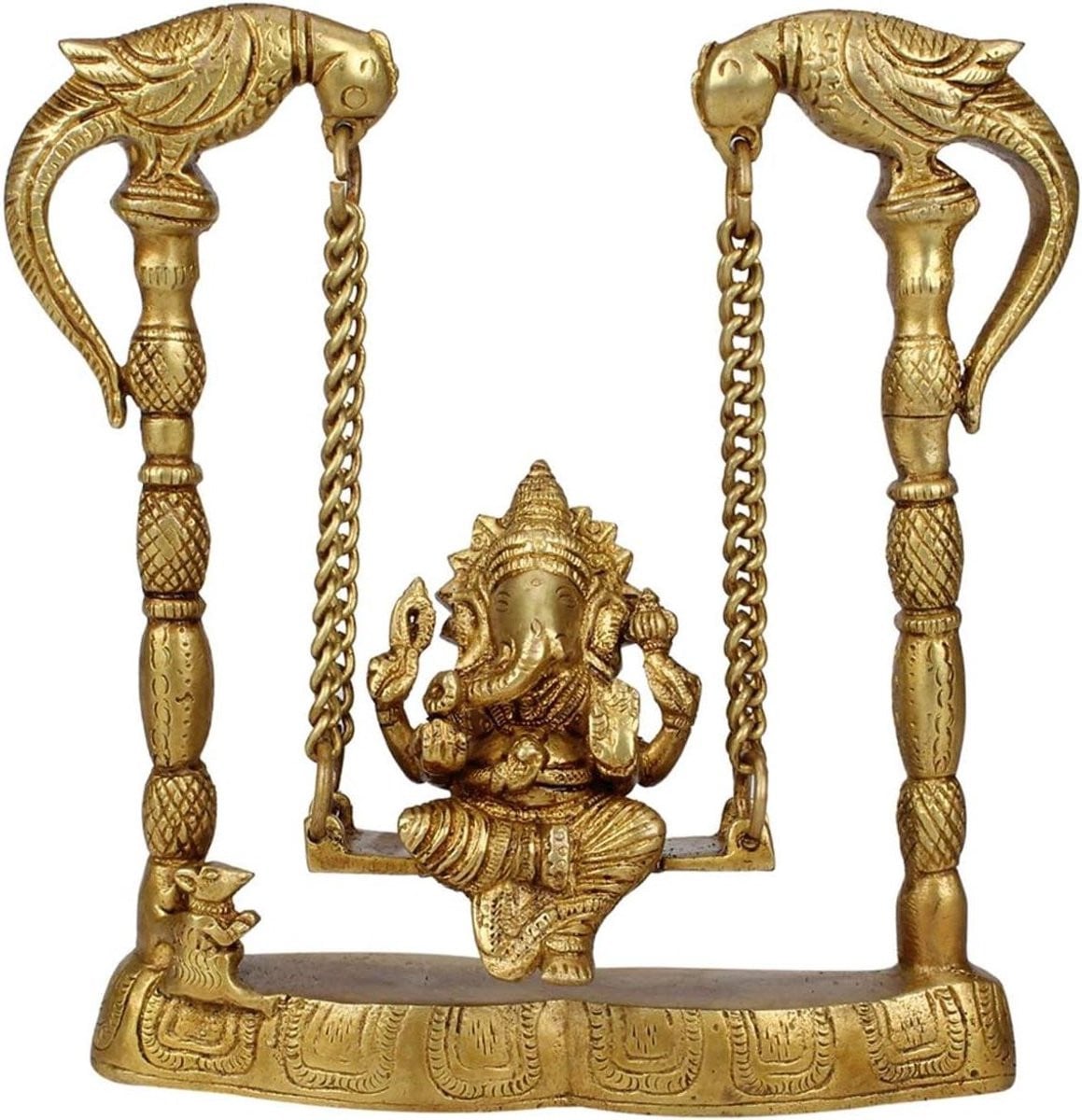Ganesh Jhula Standbeeld - Ganesha Swing Murti Messing Huisdecoratie - B/D/H: 20,32 x 20,32 x 3,81 cm