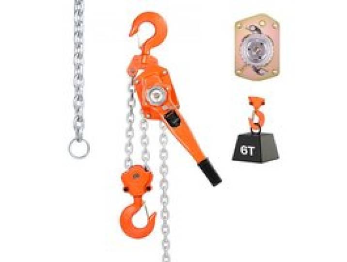 VEVOR Palan à Chaîne à Levier Manuel, Charge 6 t, avec Chaîne en Acier Allié G80 de 6 m, Frein Mécanique à Double Cliquet, Crochets Rotatifs 360°, pour Entrepôts, Chantiers de Construction, Garages