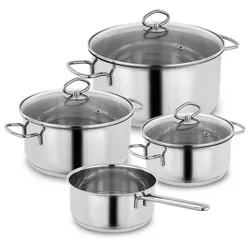 Kopf Topfset Merkur (Edelstahl, Induktion, 4-teilig, mit Schüttrand, Literskala und Glasdeckel)
