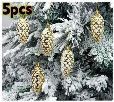 Uplift Treasures Painted Pine Cone Christmas Tree Ornaments Set 5pcs champagne