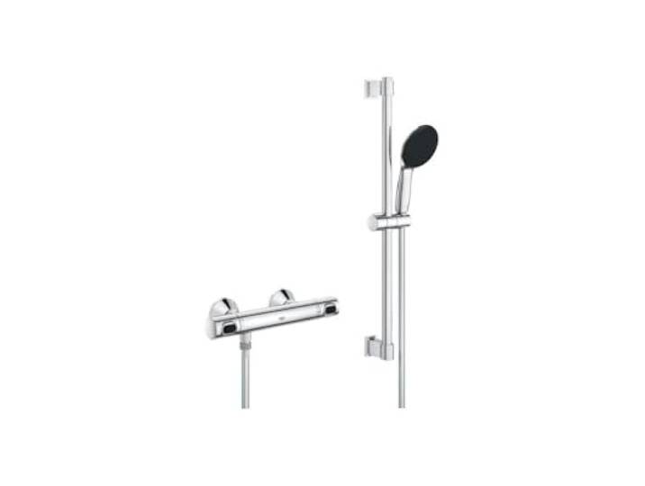 GROHE Precision Flow Mitigeur Thermostatique Douche\, Ensemble de Douche 1 jet avec barre 60cm\, Economie d'eau\, A coller avec GROHE QuickGlue ou à visser\, Chromé\, 34800001