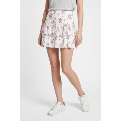 Minirock ONLY "ONLSAGA LACE MINI SKIRT", Damen, Gr. M (38), rosa (cloud dancer aop:floral pale lila (saga)), Spitze, Obermaterial: 97% Polyamid, 3% Elasthan, bedruckt, geblümt, mini, Röcke Minirock, Materialmix