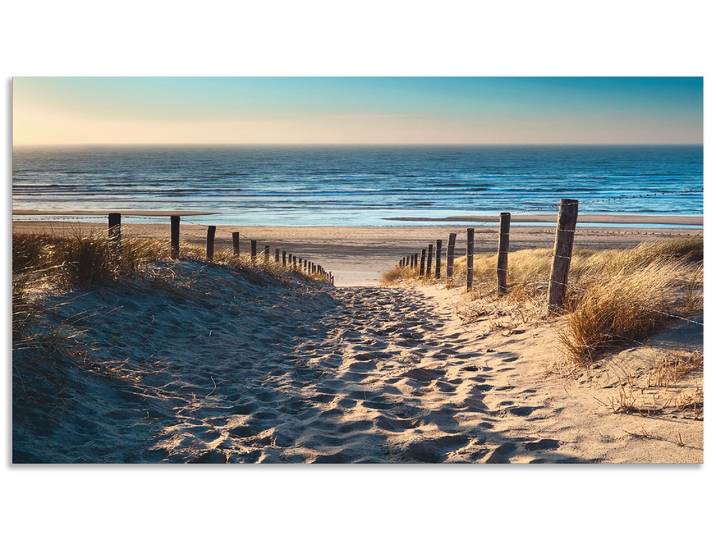 Küchenrückwand ARTLAND Weg zum Nordseestrand Sonnenuntergang , beige (naturfarben), B:90cm H:50cm, Aluminium, Spritzschutzwände, Küchenrückwand, Alu Spritzschutz mit Klebeband, einfache Montage