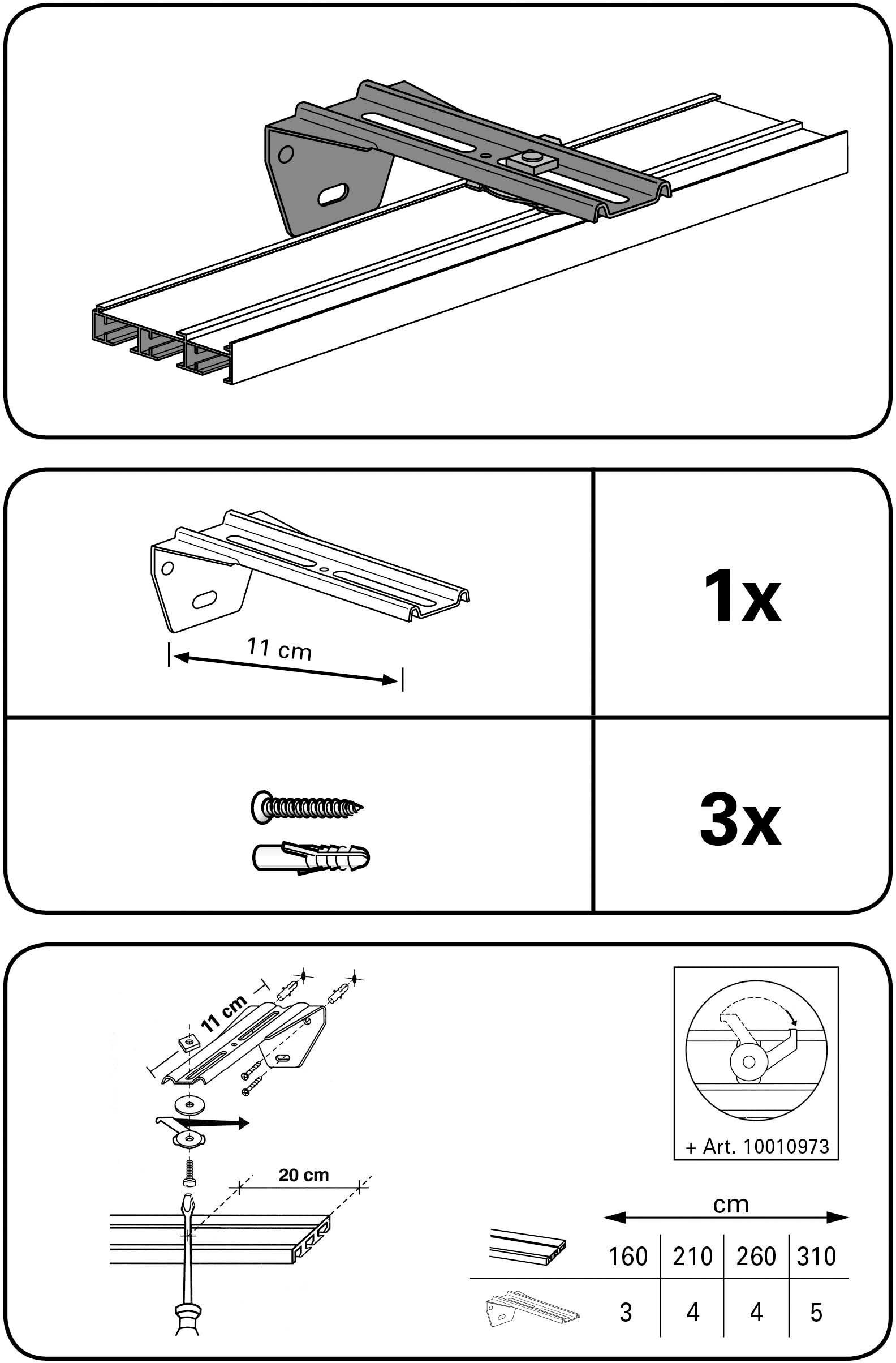 Gardinenstangenhalter GARDINIA "Winkelträger 3-läufig" Gr. 1, weiss (weiß), L:11cm, Gardinenstangenhalterungen, Gardinenstangenhalter, Serie Flächenvorhang-Technik Atlanta 3-läufig weiß L: 11cm