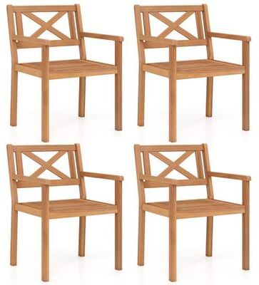 Costway Outdoor Garden Acacia Wood Patio Dining Chairs for Porch-Set of 4