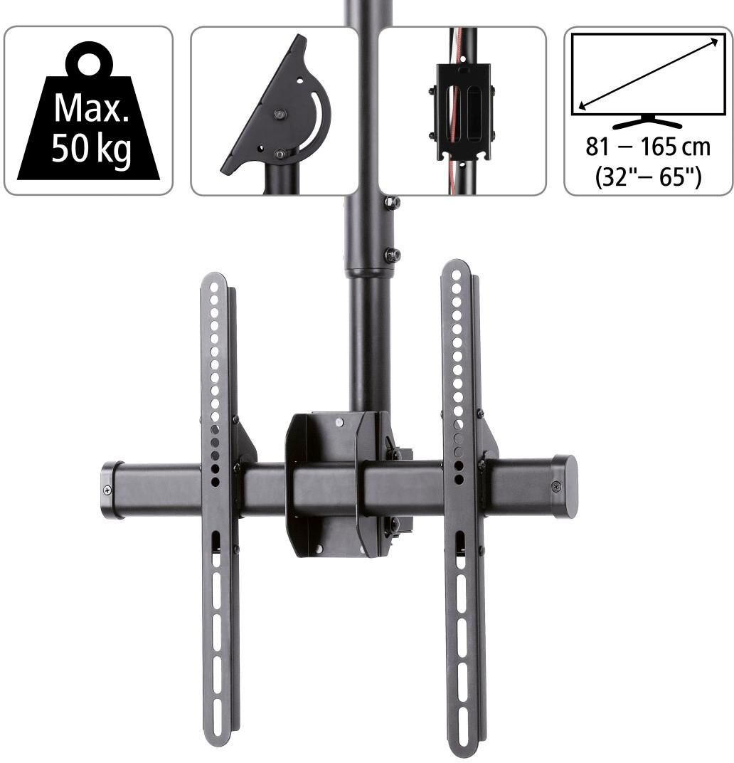 Hama TV-Deckenhalterung "TV Deckenhalterung Halter 81-165 cm 32 -65 Zoll Neig- u. schwenkbar", schwarz, B:31,3cm H:14,7cm T:94cm, Gerätehalterungen, TV-Deckenhalterung