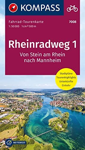KOMPASS Fahrrad-Tourenkarte Rheinradweg 1 1:50.000: Vom Bodensee nach Mannheim - Preis vom 30.09.2026 22:30:23 h