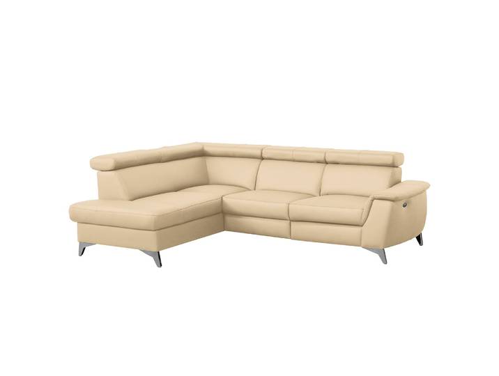Ecksofa Lobos Beige/Warmes Beige Korpus: Kunstleder Sitzfläche: Echtleder 256 x 81 x 200cm Ottomane davorstehend links Keine Funktion Modern
