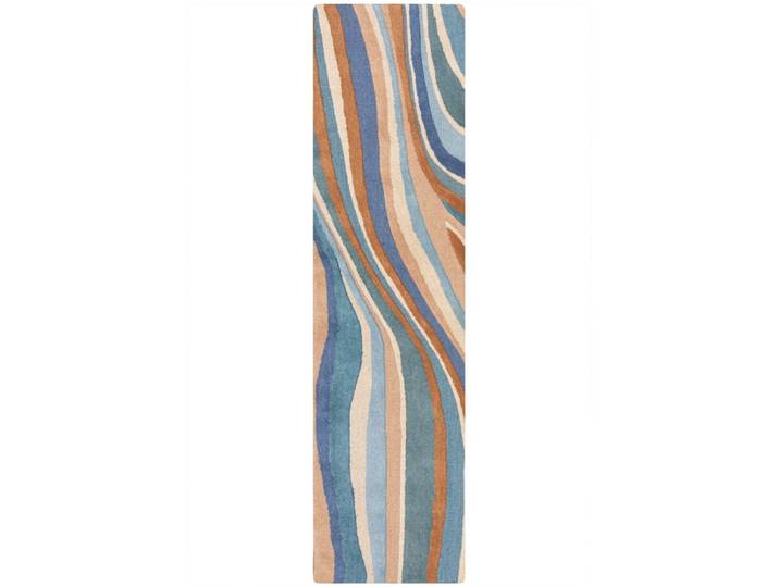Teppich Holo braun/blau Streifen Wolle 60 x 230 cm