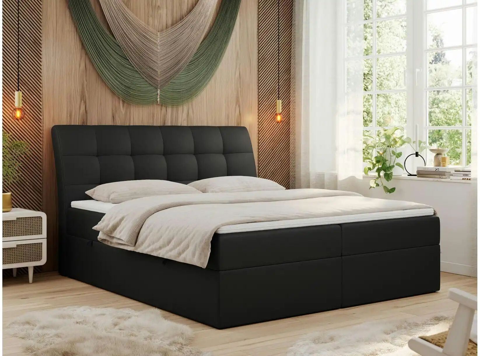 Höffner Boxbett mit Bettkasten Diegos ¦ schwarz ¦ Maße (cm): B: 140 H: 118