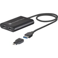 USB DisplayLink Adapter, USB-A Stecker > Dual 4K DisplayPort schwarz, 30cm, für M1 und M2 Macs