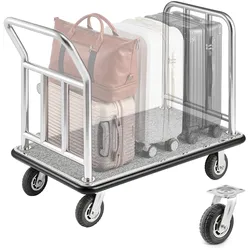 VEVOR Hotelgepäckwagen, 340 kg Tragkraft, Plattformwagen mit abnehmbarem Vorderrahmen, Parkservicewagen mit Teppichboden & 15 cm großen Gummirädern, ideal für Hotels, Eigentumswohnungen, Resorts