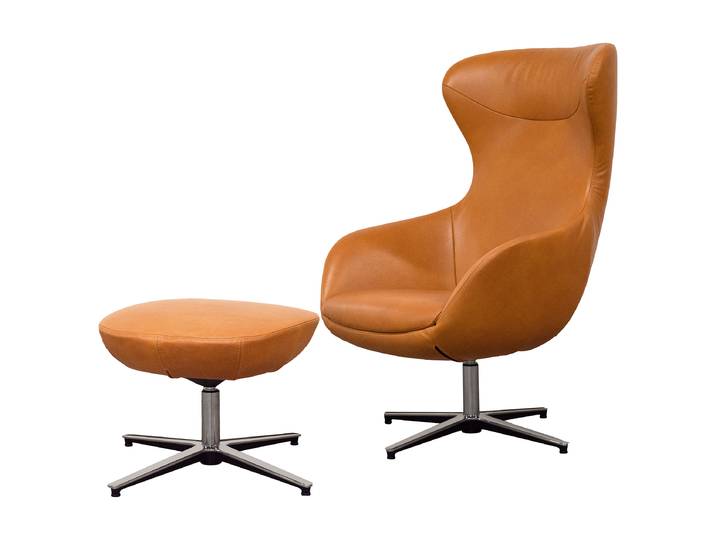 Sessel Braun Echtleder Bulle mit Hocker 76 x 117 x 74cm