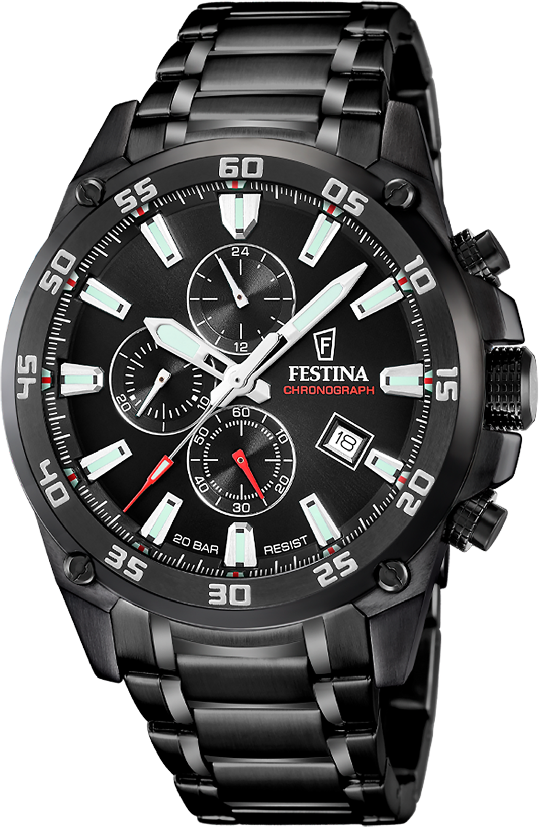 Chronograph FESTINA "Timeless Chronograph", schwarz, schwarz, Armbanduhren, Herren, schwarz, Chronograph, Quarzuhr, Armbanduhr, Herrenuhr, Edelstahlarmband, analog, Tag