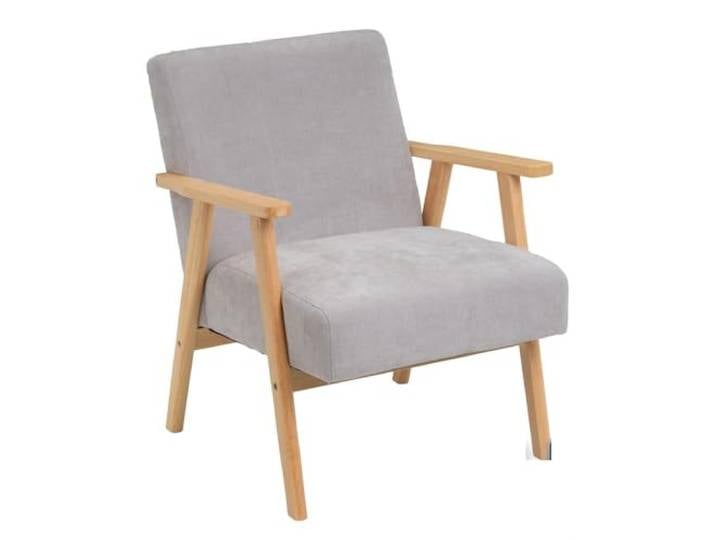DRW Vintage-Sessel aus Chenille-Stoff und Holz in Grau und Natur