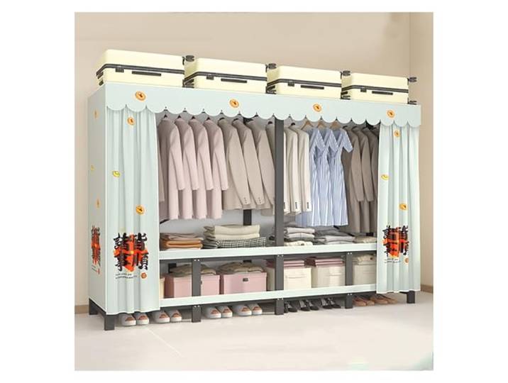 MmcdylyhEU Tragbarer, Faltbarer Kleiderschrank mit Abdeckung, Kleiderständer aus Metall for die Aufbewahrung von Kleidung, freistehender Mantel-Organizer for Schlafzimmer(Blue3,200cm/78.7inch)