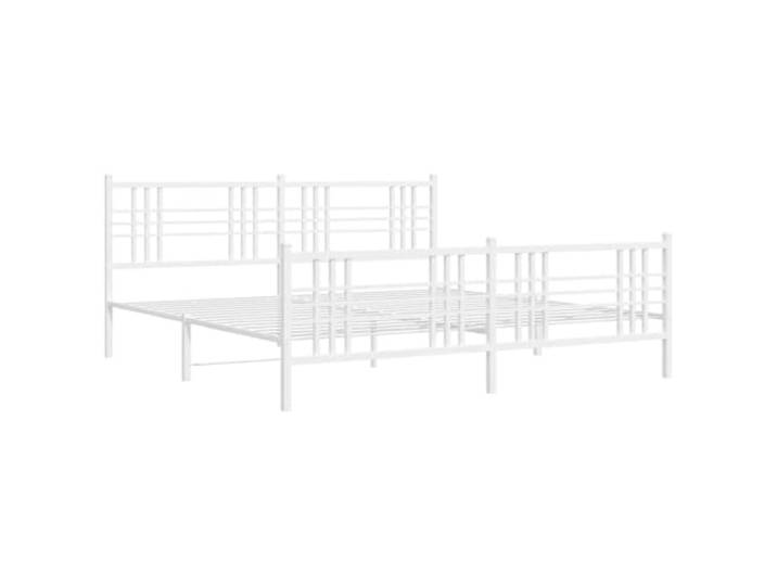 KTHLBRH Bettgestell aus weißem Stahl, 193 x 203 cm Bettgestell mit Metalllatten, Kopfteil, Rückenunterstützung, Stauraum unten