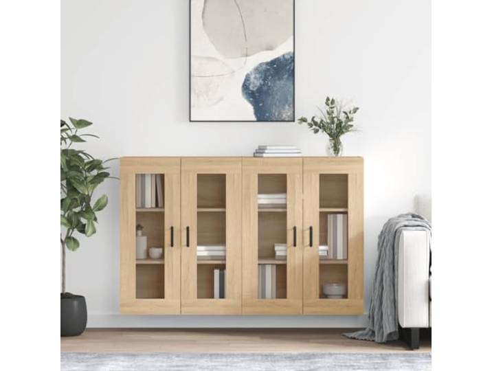 RJPLMFV Wandschränke, 2 Stück, Sonoma-Eiche, Holz Glastür, Wandbefestigung, vielseitige Aufbewahrung, feuchtigkeitsbeständig