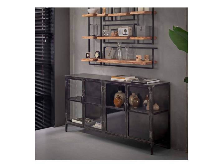 Sitheim® Sideboard Rift Metal 4 Türen / Gunmetal (1 St)