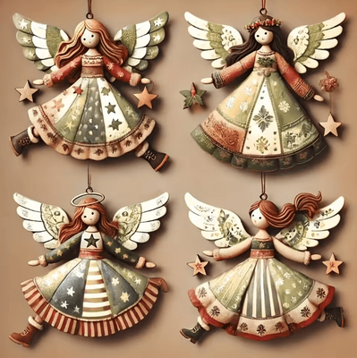 Uplift Curations Vintage Wooden Angel Hanging Ornaments Set For Classic Christmas Decor 4pcs Set C