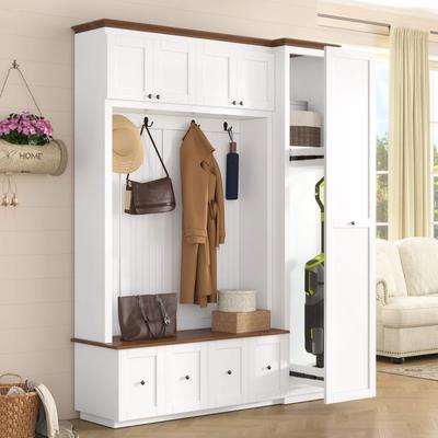 AISWORD "78.7""H Entryway Hall Tree with Storage Bench, 5-in-1 Hall Tree Farmhouse Coat Rack Shoe Bench with Cabinets, Drawers & Hooks"