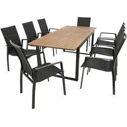 Garnitur RIVELLO 9-teilig, Alu + Akazie + Kunstgewebe schwarz