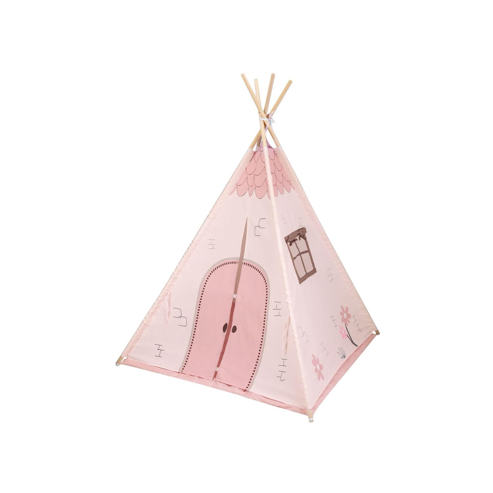 Kikka boo Kinder-Spielzelt Tipi weiche Bodenmatte, Türe zum Öffnen und Schließen rosa