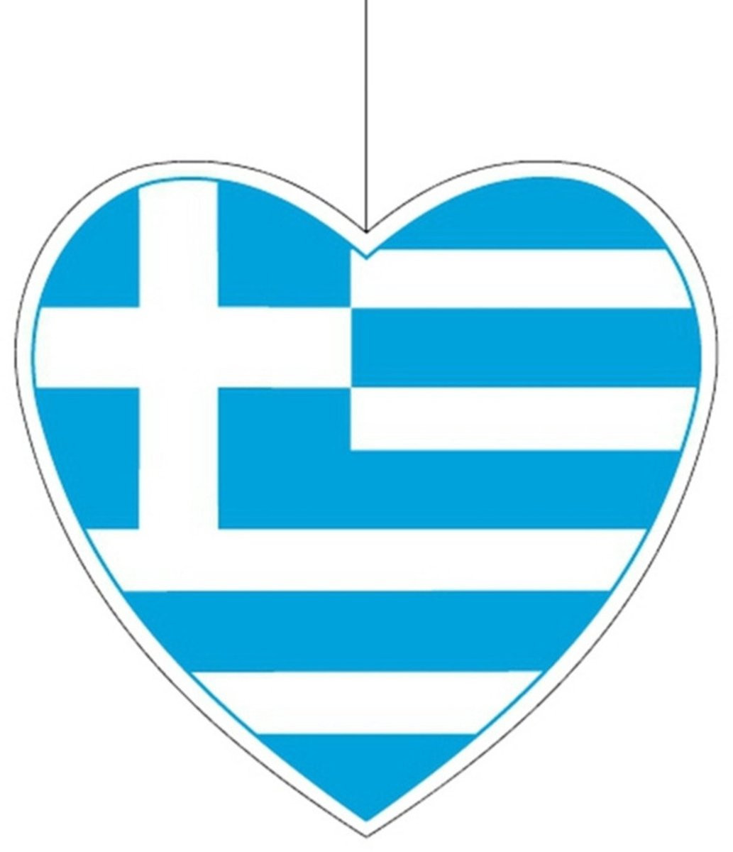 Hangdecoratie Griekenland hart met Griekse vlag - 14 cm - Papier - Brandvertragend